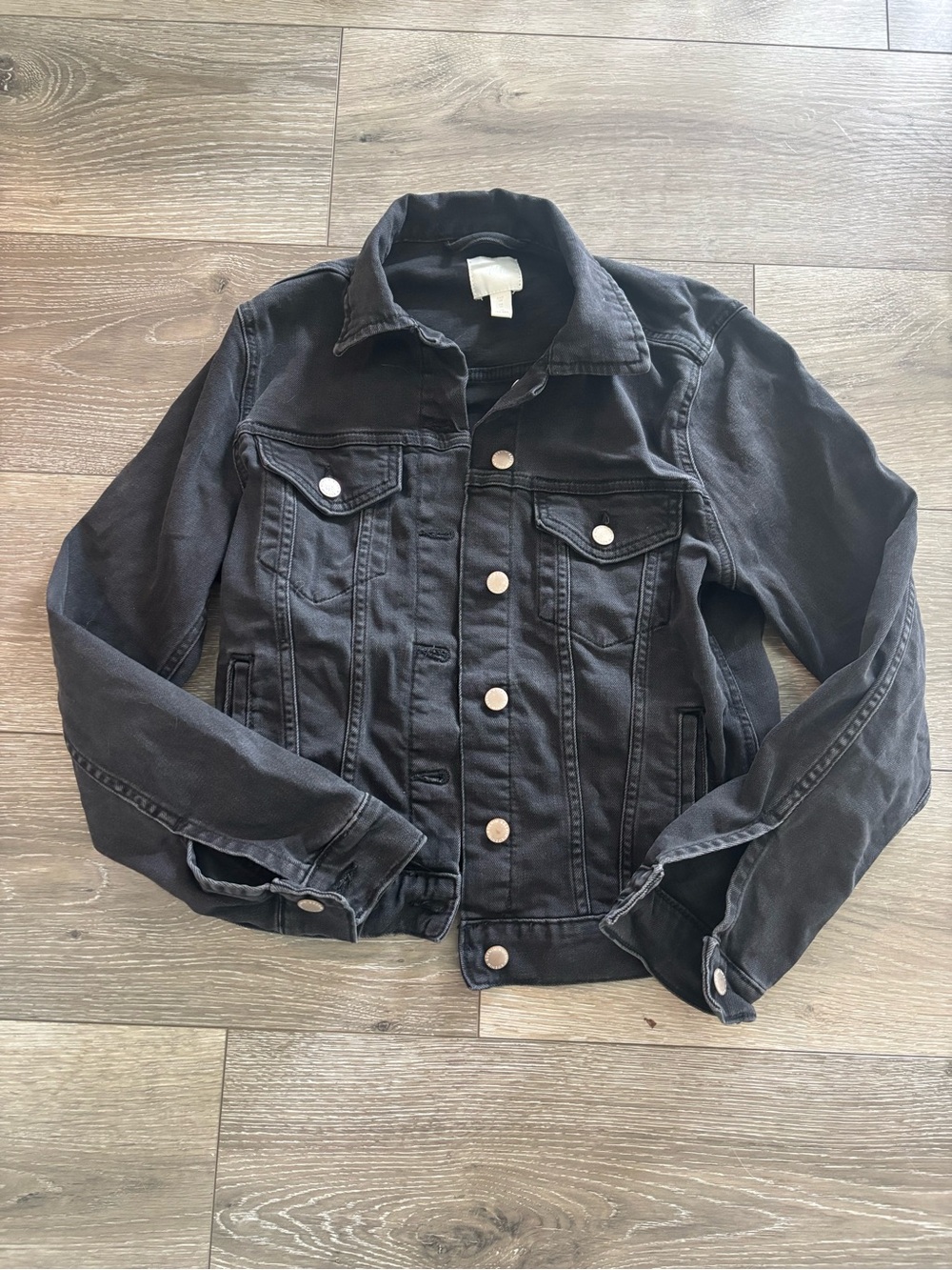 H&M Black Women's Denim Jacket with Silver Buttons